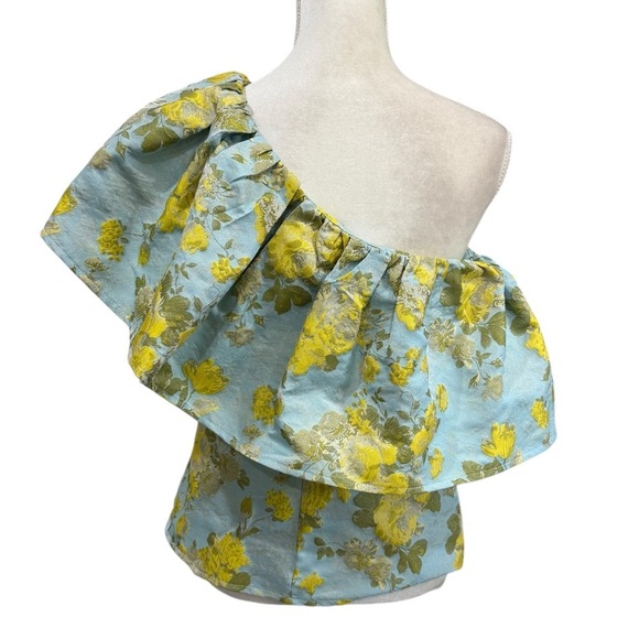 Abbey Glass Women’s Medium Clementine Blue Yellow Floral One Shoulder Top NWT - Picture 8 of 13